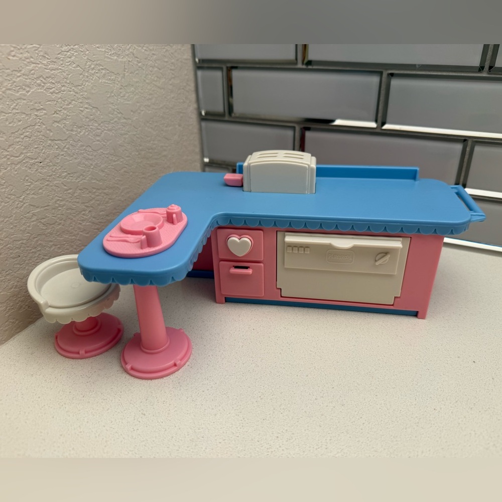 Vintage Playskool Play Around Dollhouse Series Kitchen Island Dishwasher Toaster - Picture 3 of 14
